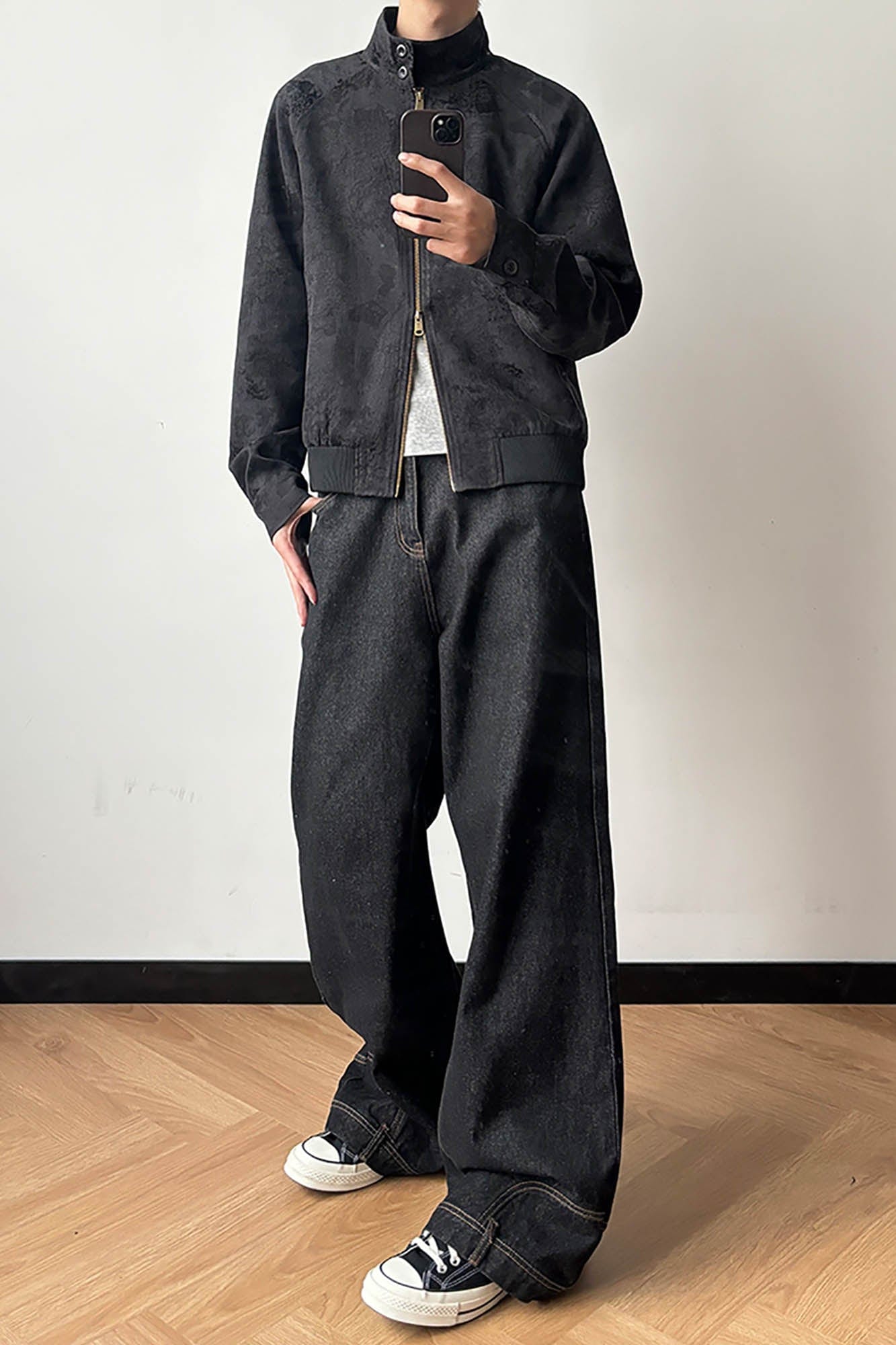 KREATE Jacquard Spider Lily Stand-Collar Wellington Jacket