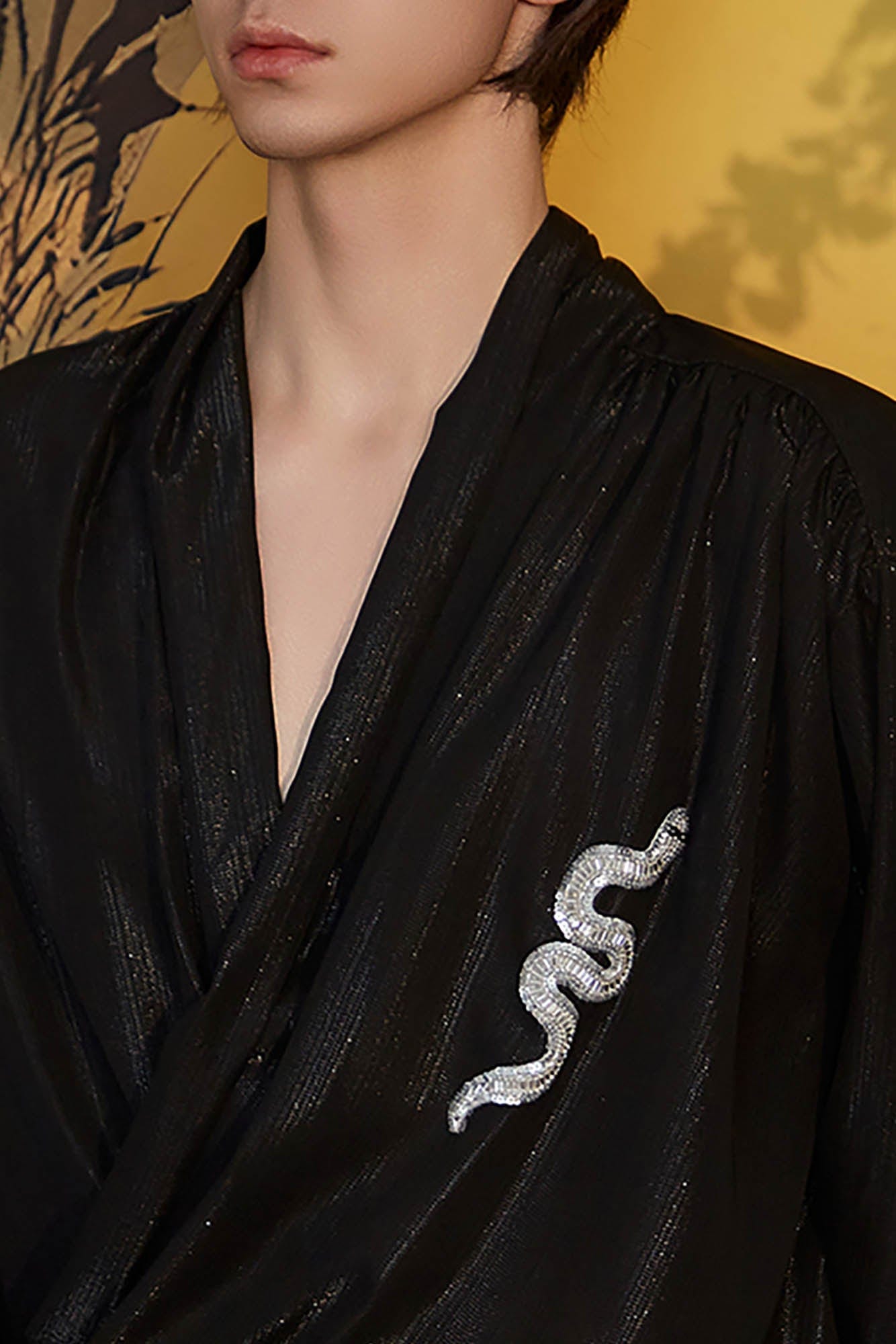JIECHI Embroidered Serpent Metallic Wrap Shirt