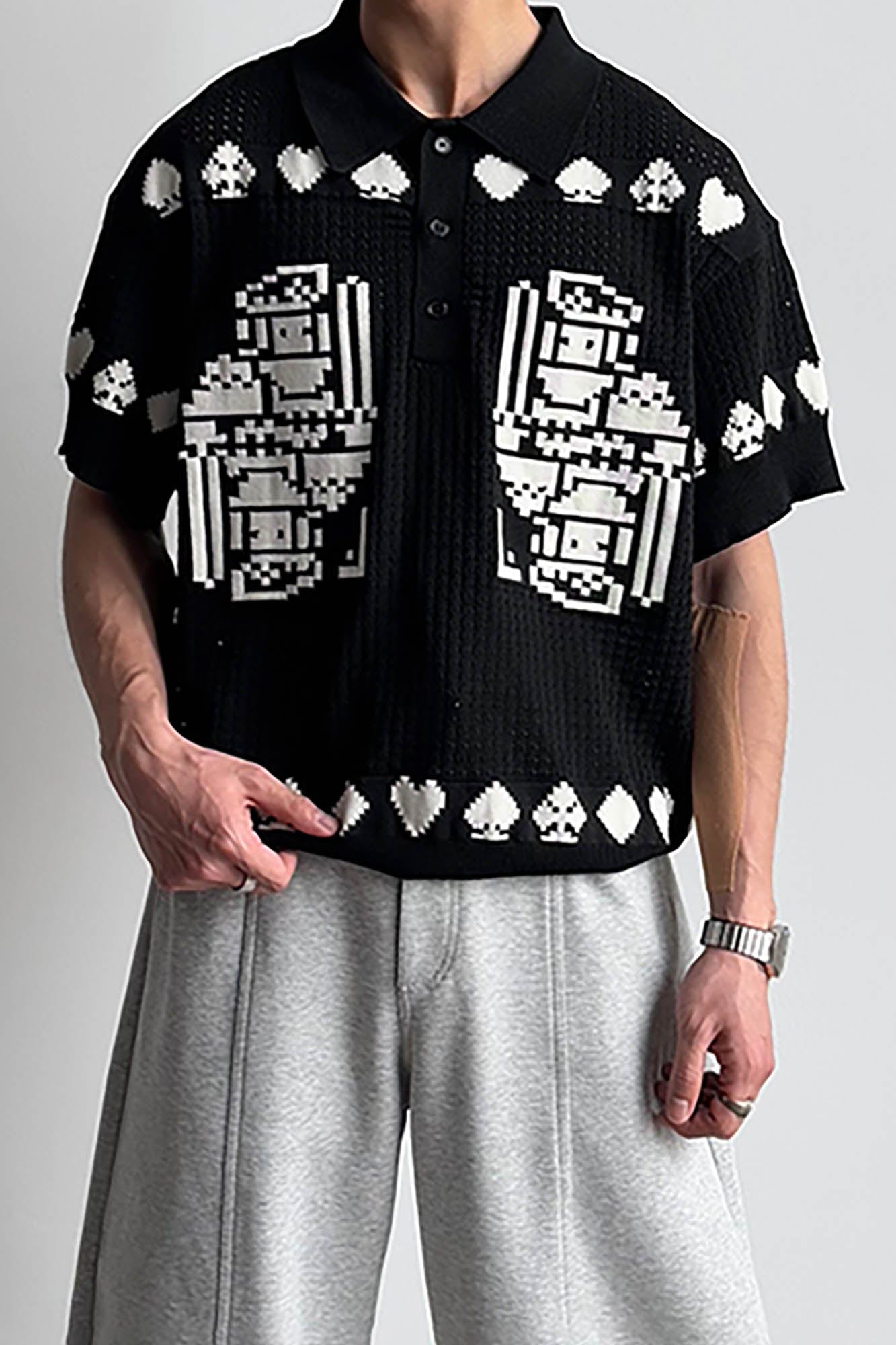 KREATE Pixel Poker Knitted Mesh Polo Half-Sleeve Shirt