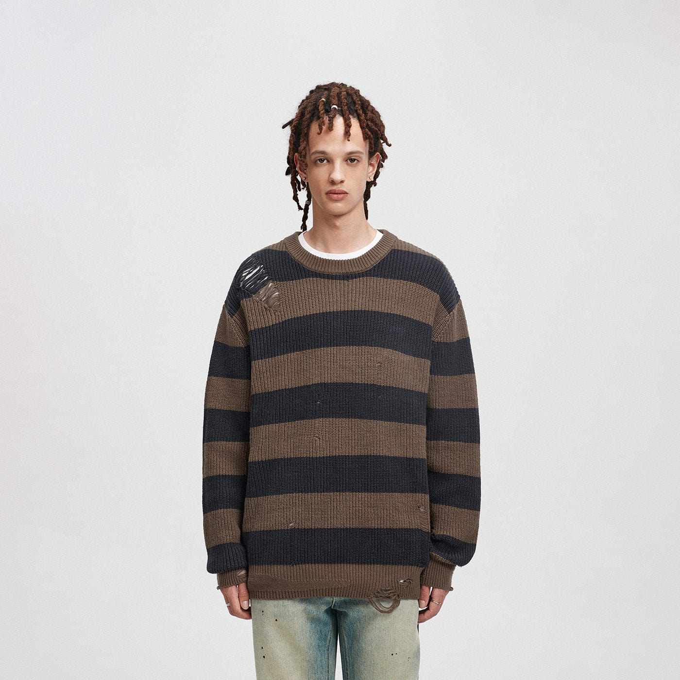 BONELESS Ripped Contrasted Stripes Sweater