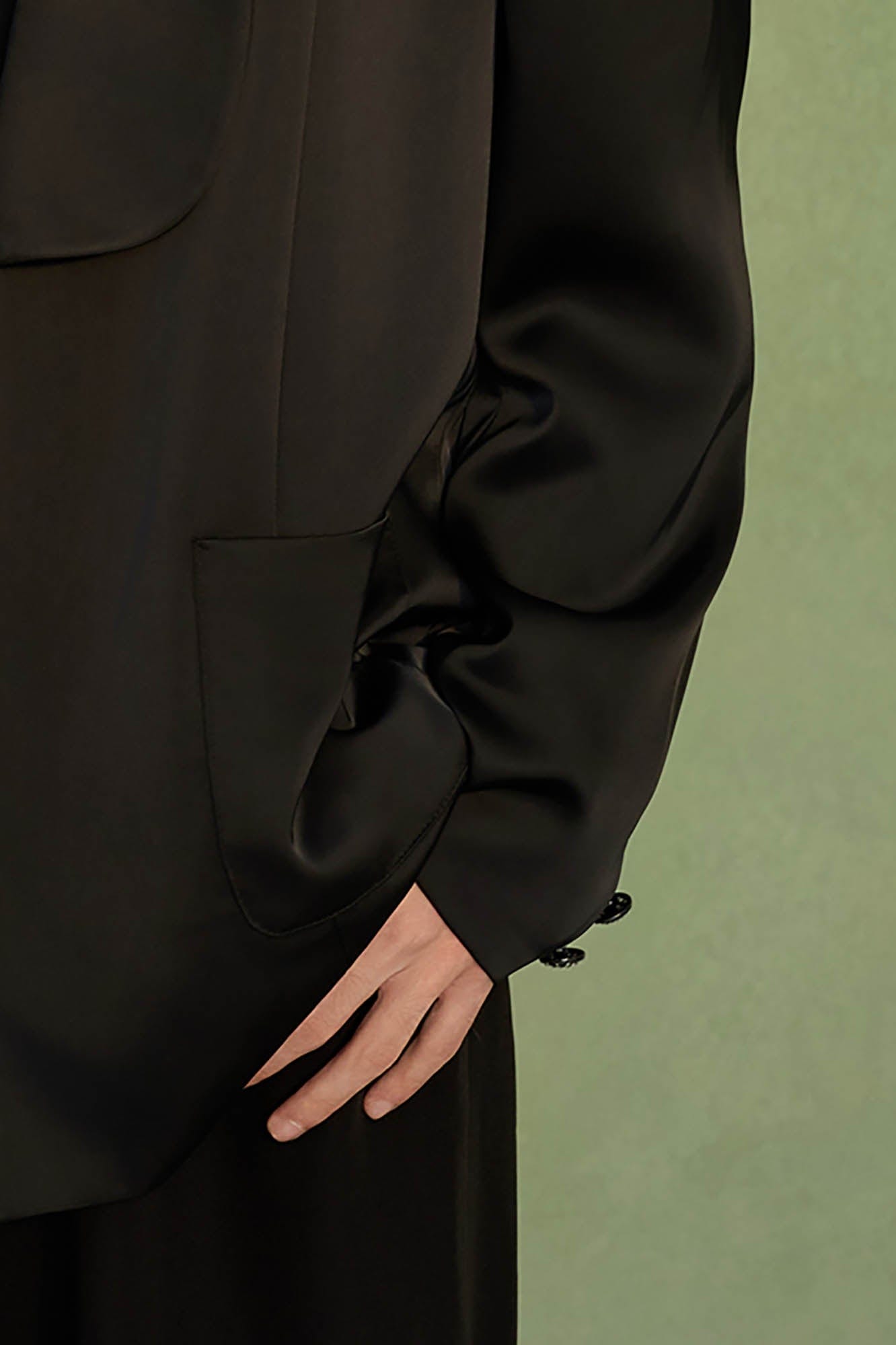 JIECHI Silver Bamboo Embroidery Asymmetrical Placket Blazer