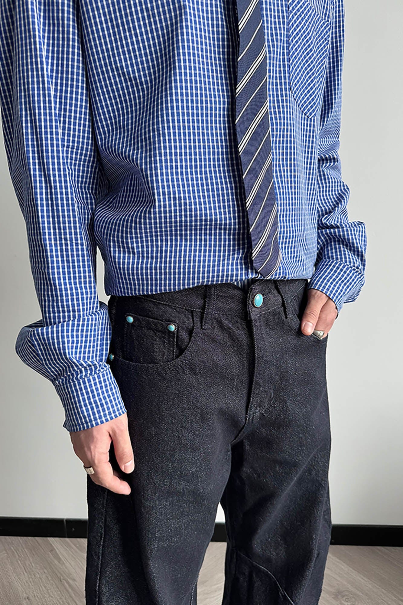 KREATE Reversed Panel Turquoise Rivet Jeans