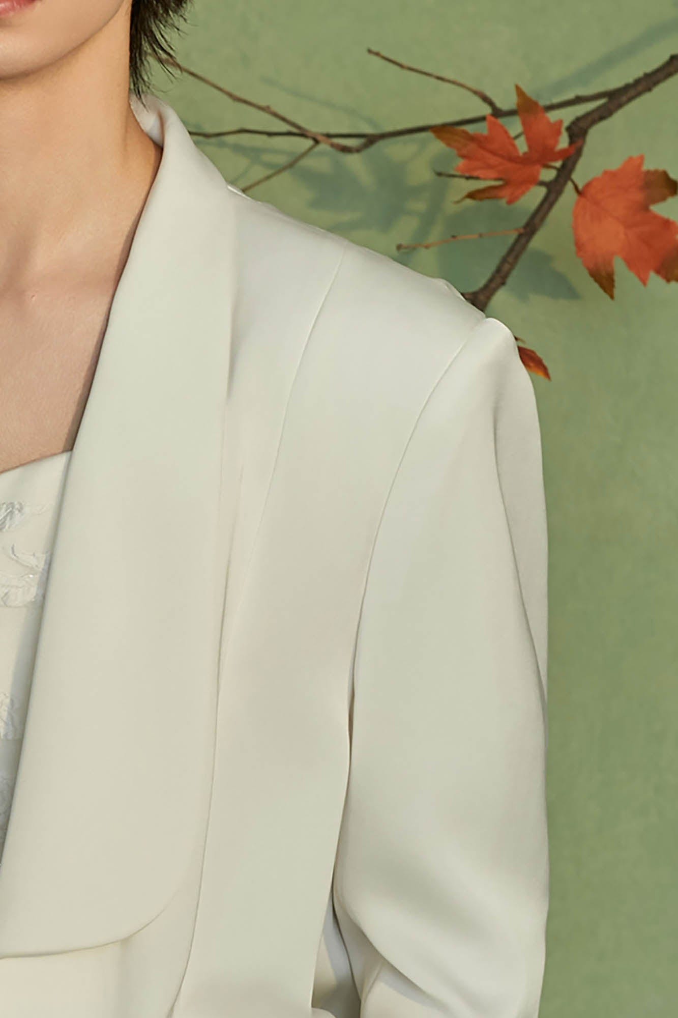 JIECHI Asymmetrical Curved Placket Jacquard Blazer