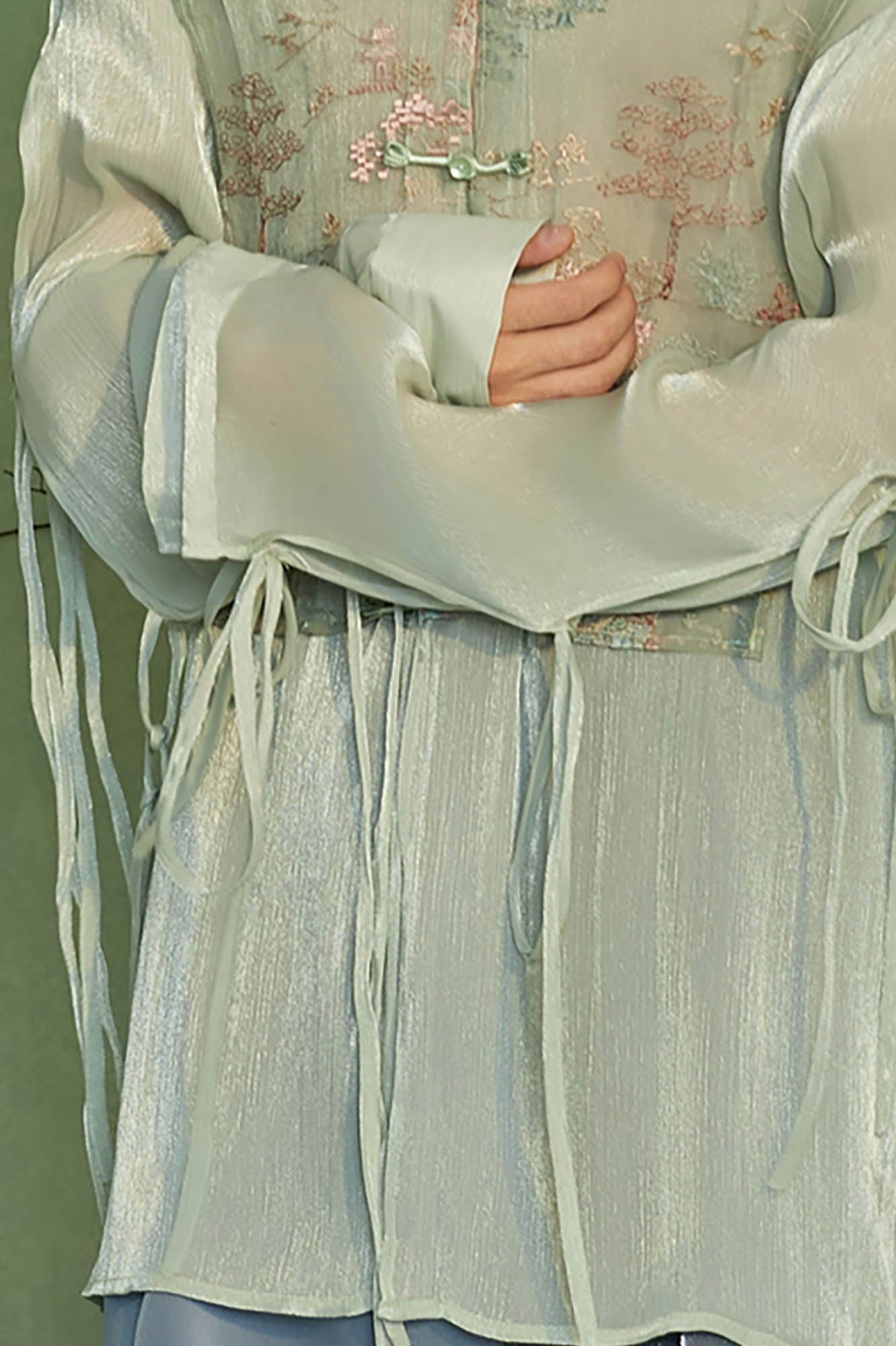 JIECHI Embroidery Double-Layered Vest Silky Shirt