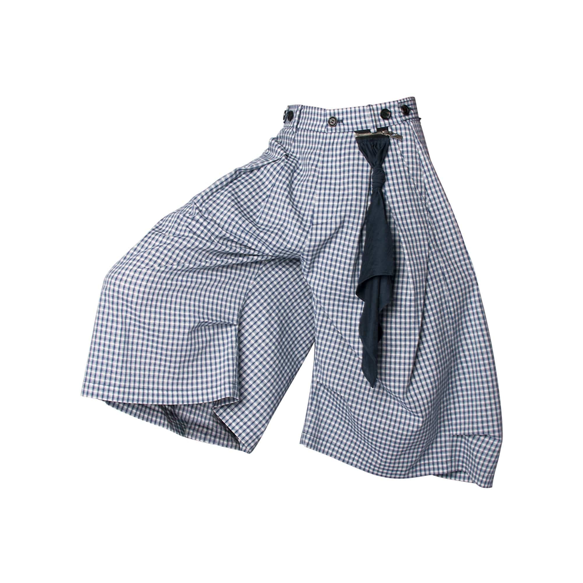 RELABEL Detachable Scarf Grid Pleated Shorts