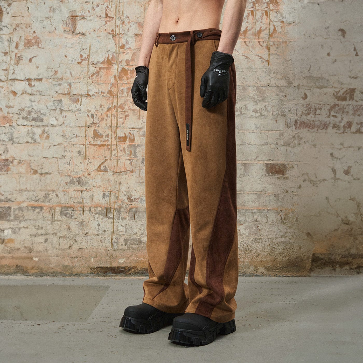 RELABEL Deconstructed Faux-Suede Pants