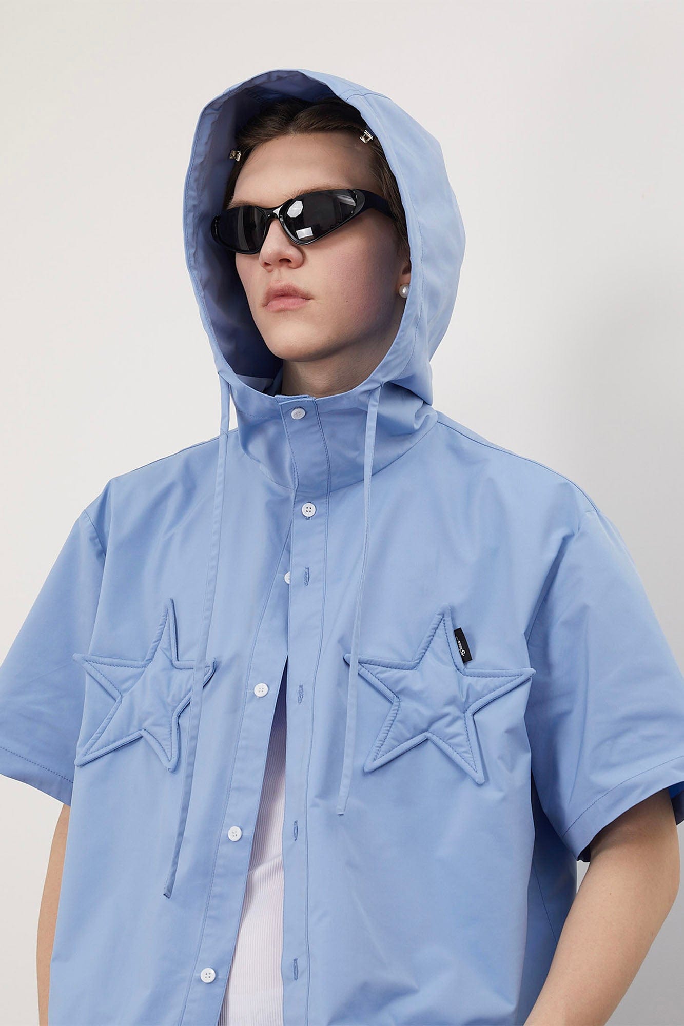 ASSEEN Star Patchwork Hooded Half Shirt