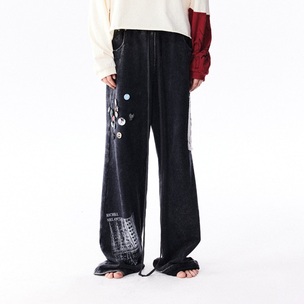 RICHILL Washed Badge Patchwork Pants