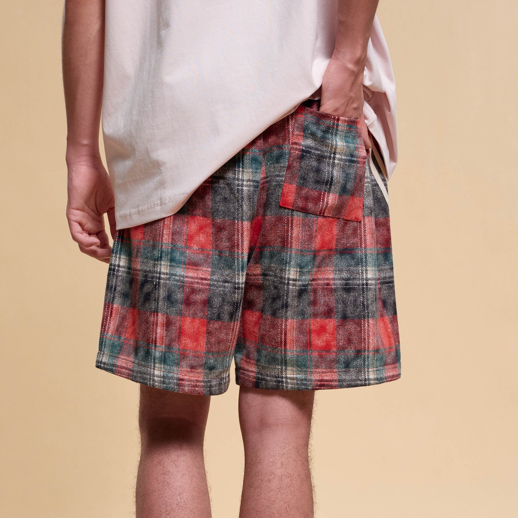 BONELESS Plaid Distressed Drawstring Shorts