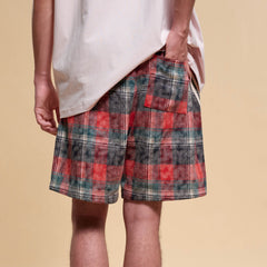 BONELESS Plaid Distressed Drawstring Shorts