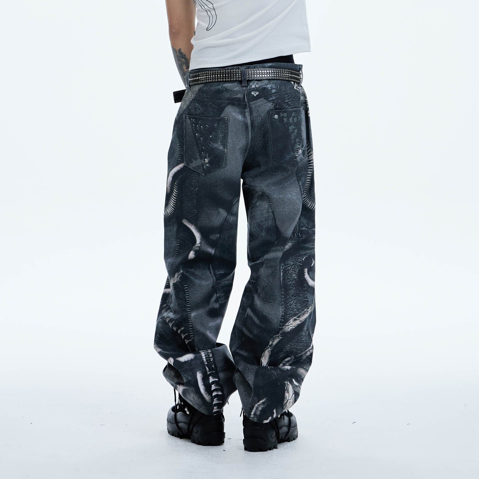 DND4DES Industrial Pipe Lace-Up Graphic Baggy Jeans