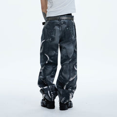 DND4DES Industrial Pipe Lace-Up Graphic Baggy Jeans