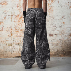 RELABEL Leopard Multi-Pocket Ribbon Cargo Pants