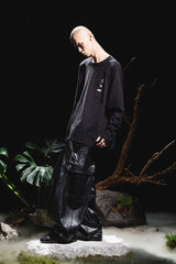 RELABEL Multi-Pocket Pleated Faux Leather Wide-Leg Pants
