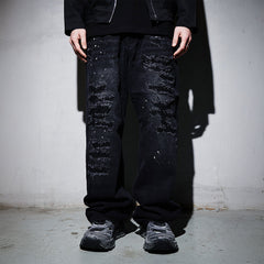 BLACK8MOB Ripped Splatter Straight-Leg Jeans