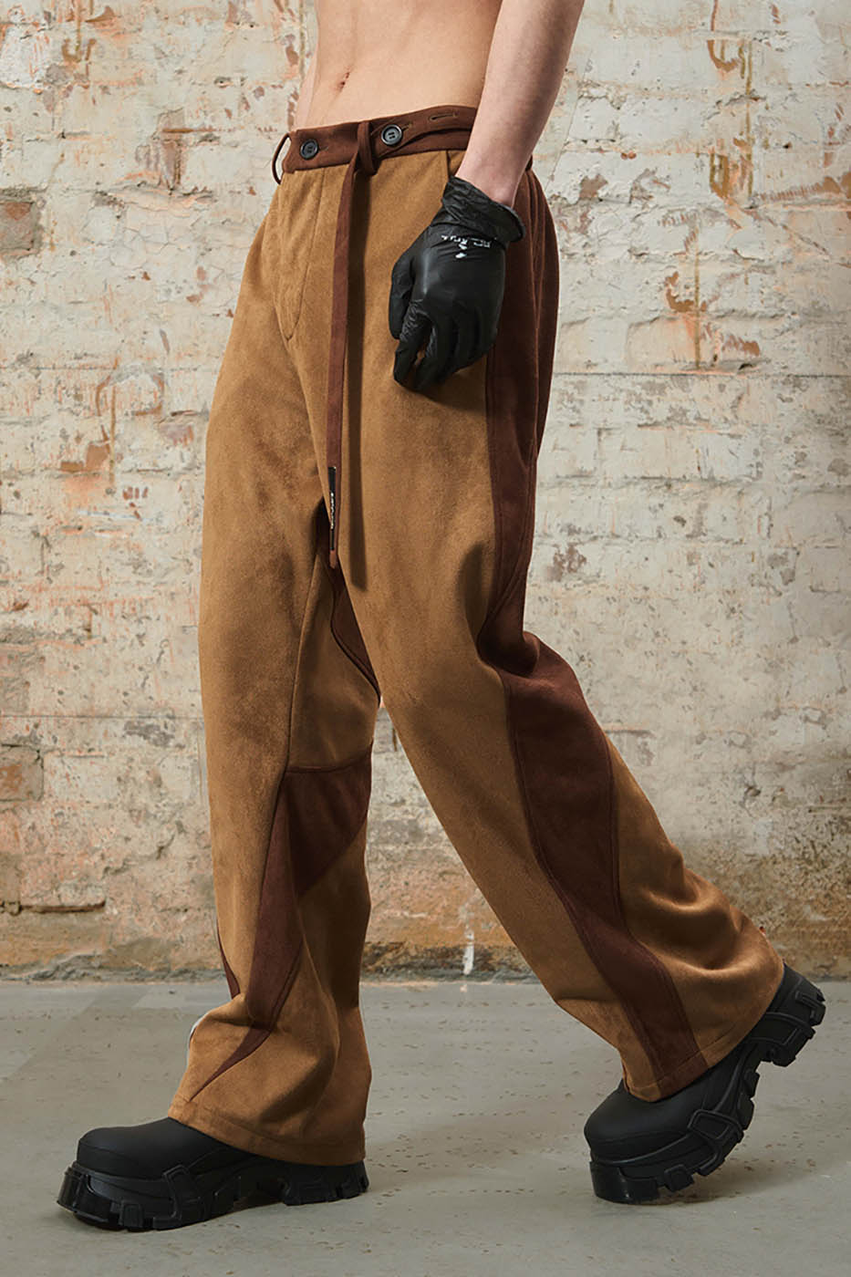 RELABEL Deconstructed Faux-Suede Pants