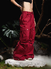 RELABEL Multi-Pocket Oversized Workwear Cargo Pants Red