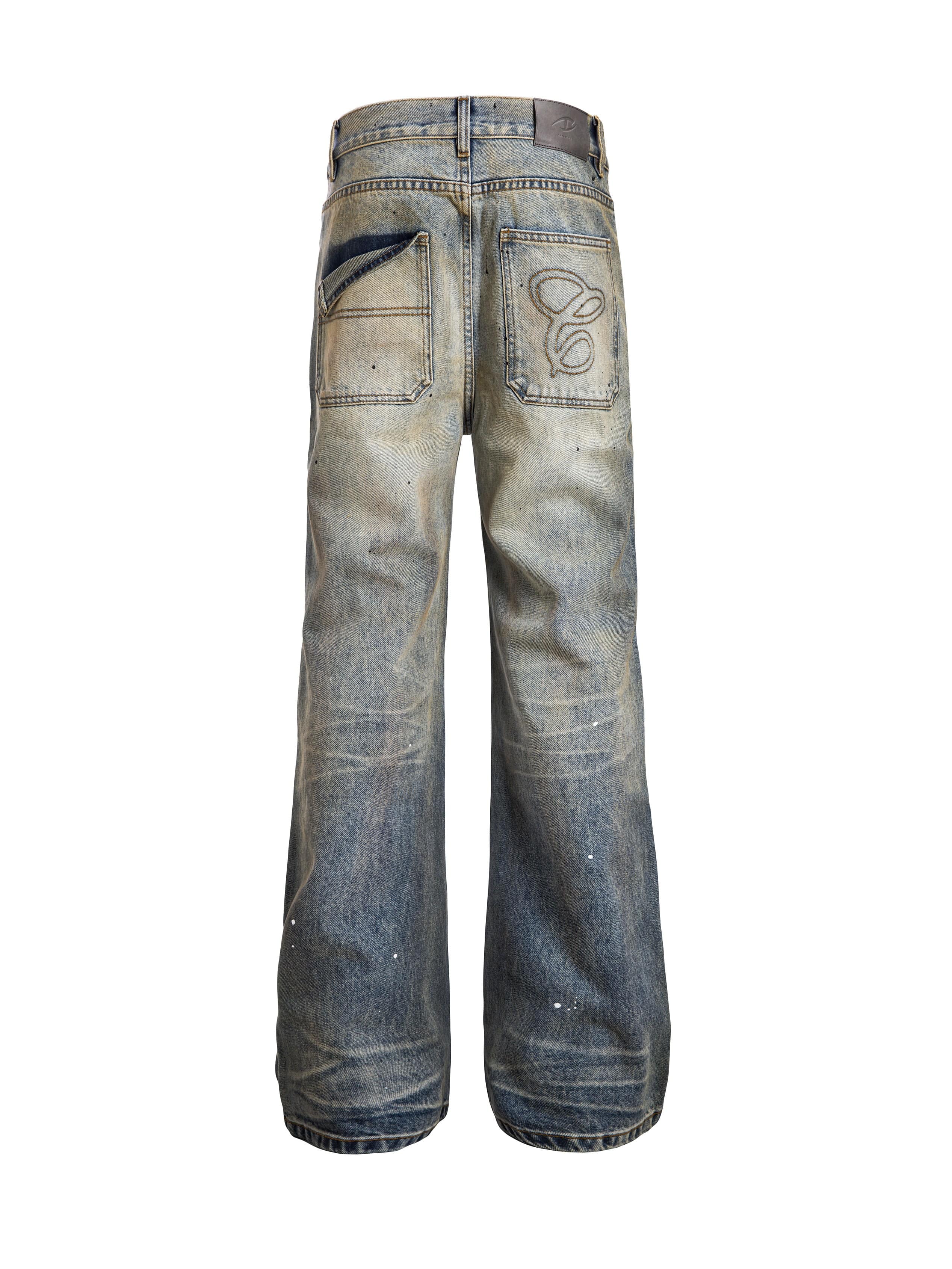 CATSSTAC Washed Sunfade Paint-Splatter Wide-Leg Jeans