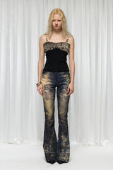 DND4DES×Faychui Distressed Leopard Splattered Flared Jeans