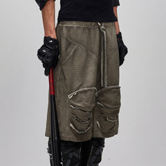 FLYERRER Dirty Fit Layered Frayed Knee Shorts