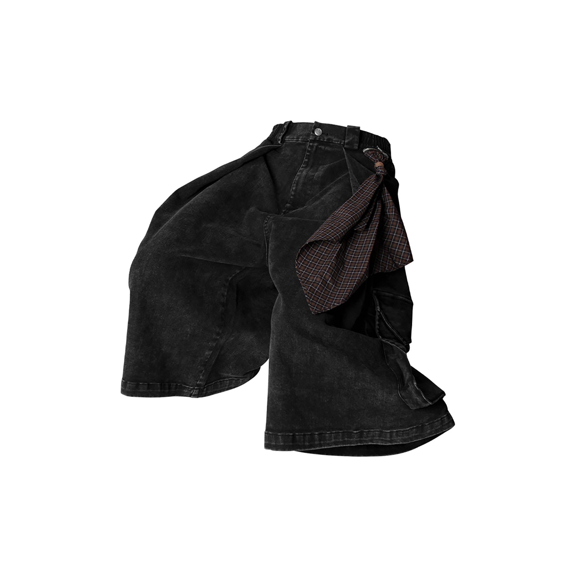 RELABEL Detachable Scarf Washed Multi-Pocket Wide-Leg Shorts