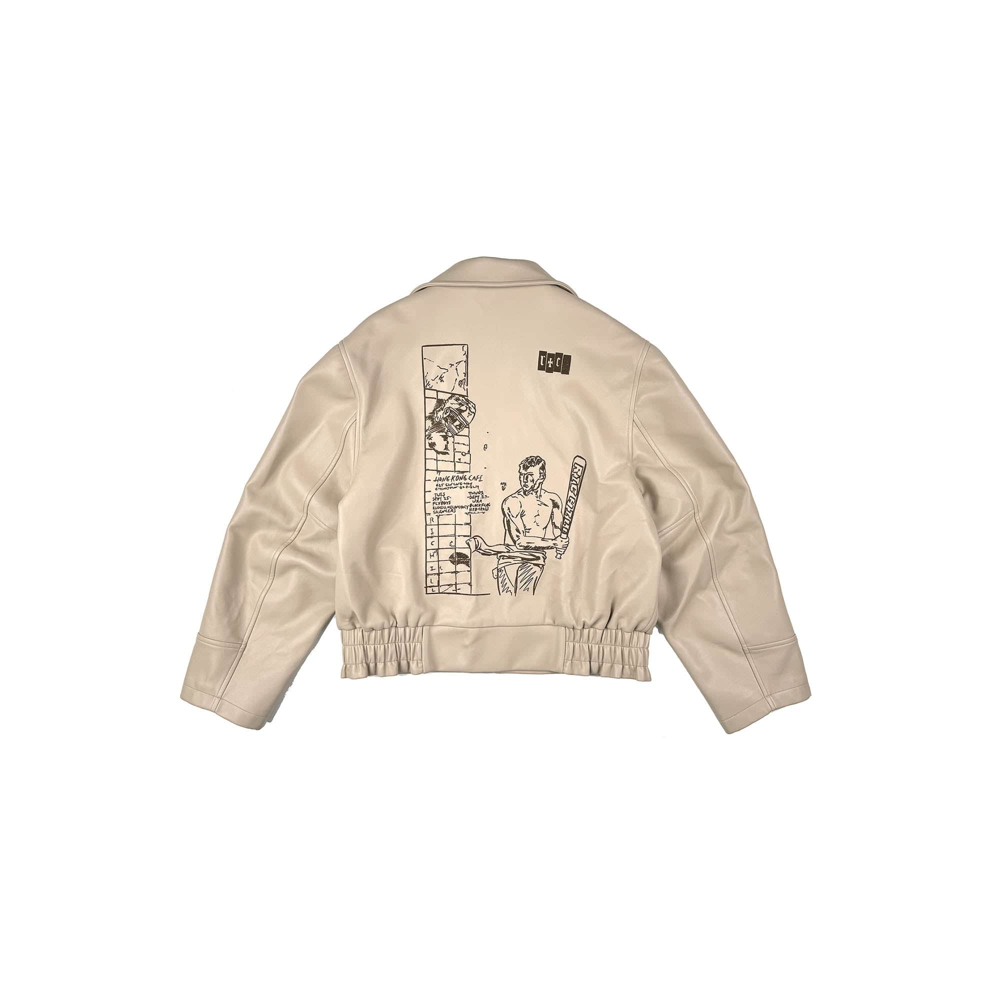RICHILL Cigarette Embroidery Faux Leather Jacket