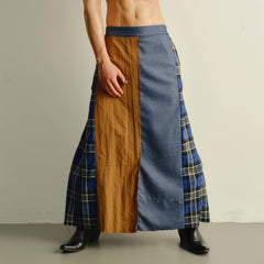 KADAKADA Paneled Reversible Plaid Raw-Edge Maxi Skirt