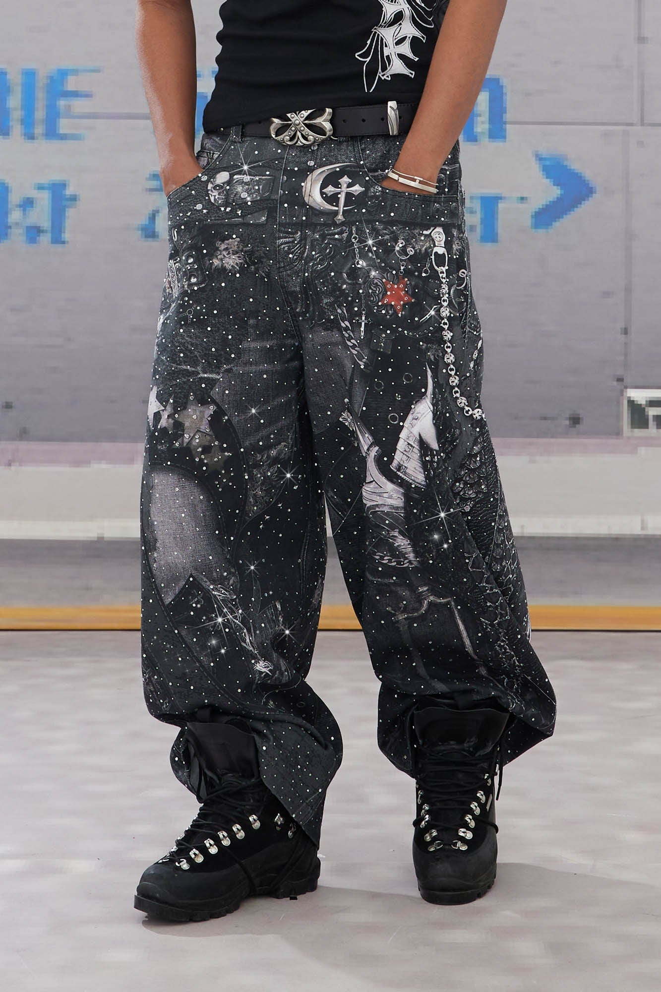 DND4DES Armour Full-Print Diamond Baggy Jeans