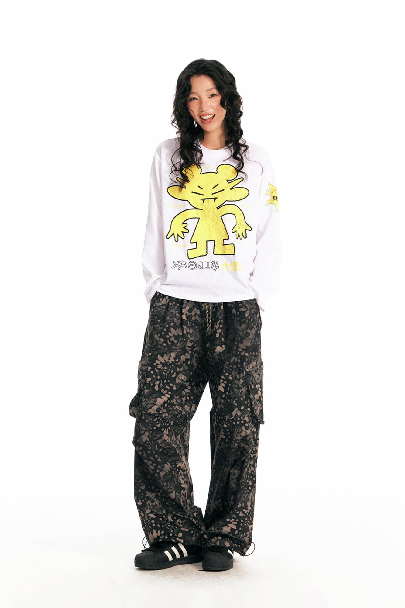 1997 POSTOFFICE Splatter Camo Crinkled Drawstring Cargo Pants