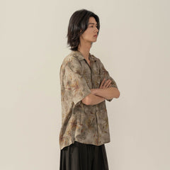 MOITIEDEPETALE Retro Wrinkled Watercolor Floral Half Shirt