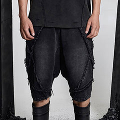 SSIN7 Washed Frayed Spliced Denim Shorts