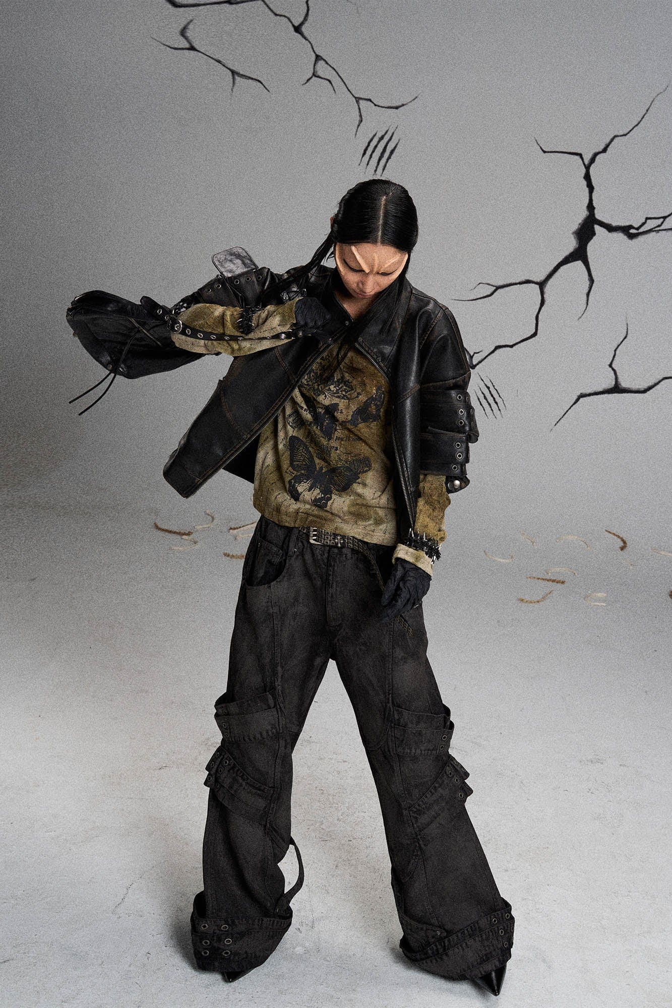 FLYERRER Mutation Layered Strap Distressed Wide-Leg Pants