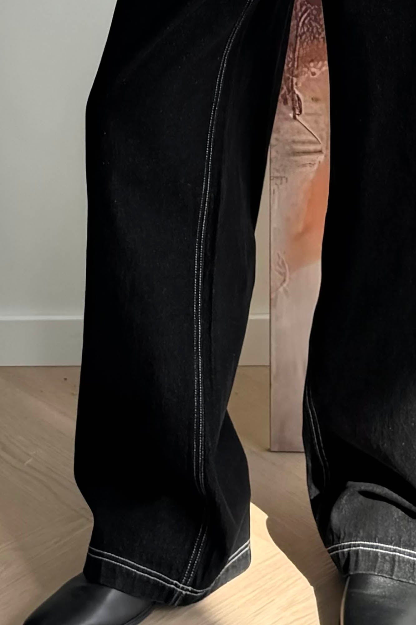 KREATE Floral Embroidered Spliced Wide-Leg Jeans