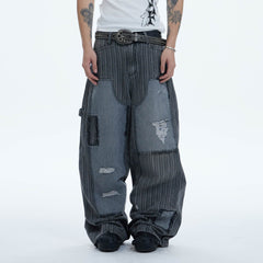 DND4DES Striped Patchwork Distressed Baggy Jeans