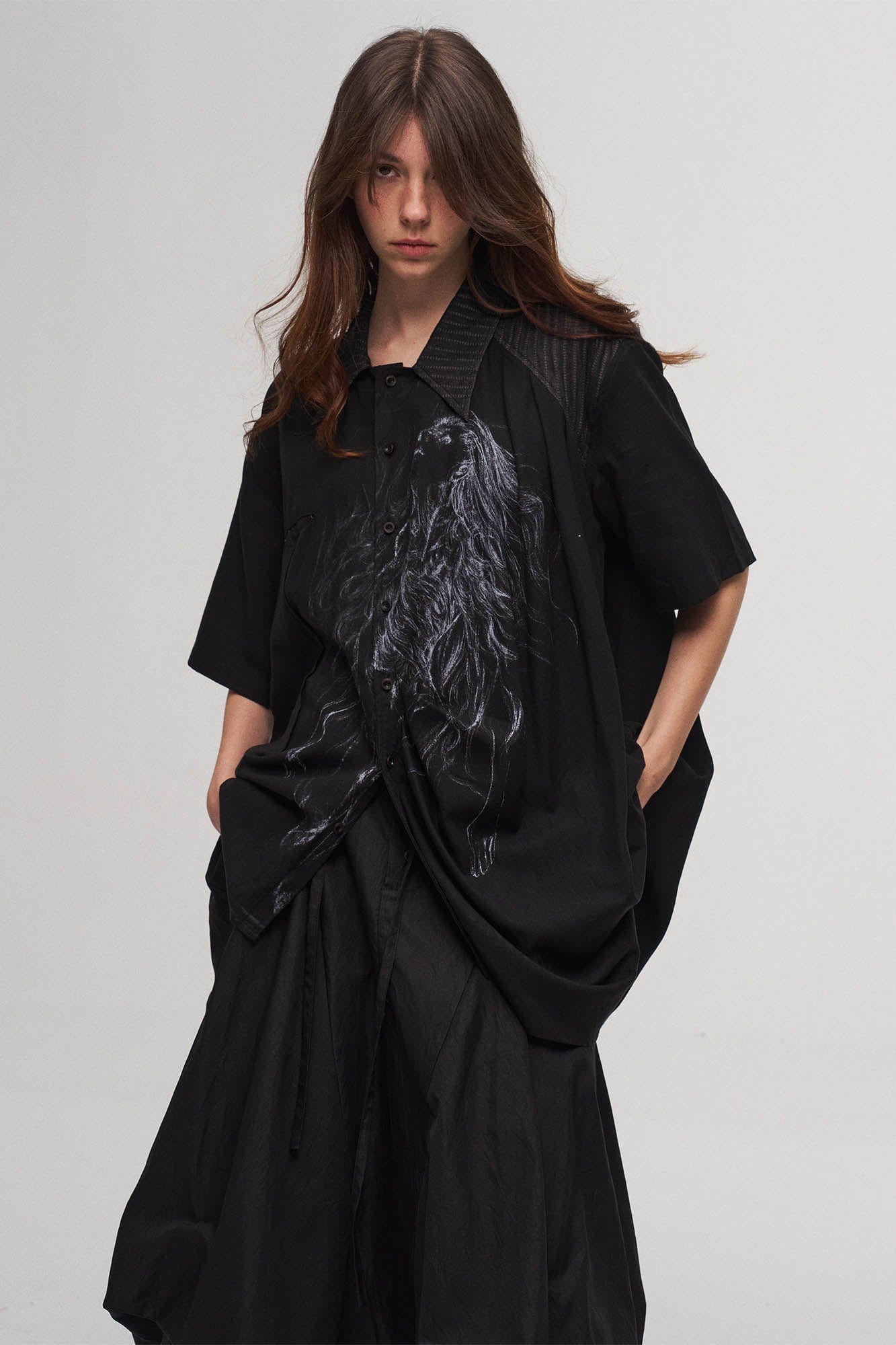 ILNya Nieternite Nifutur Siren Asymmetrical Striped Spliced Shirt