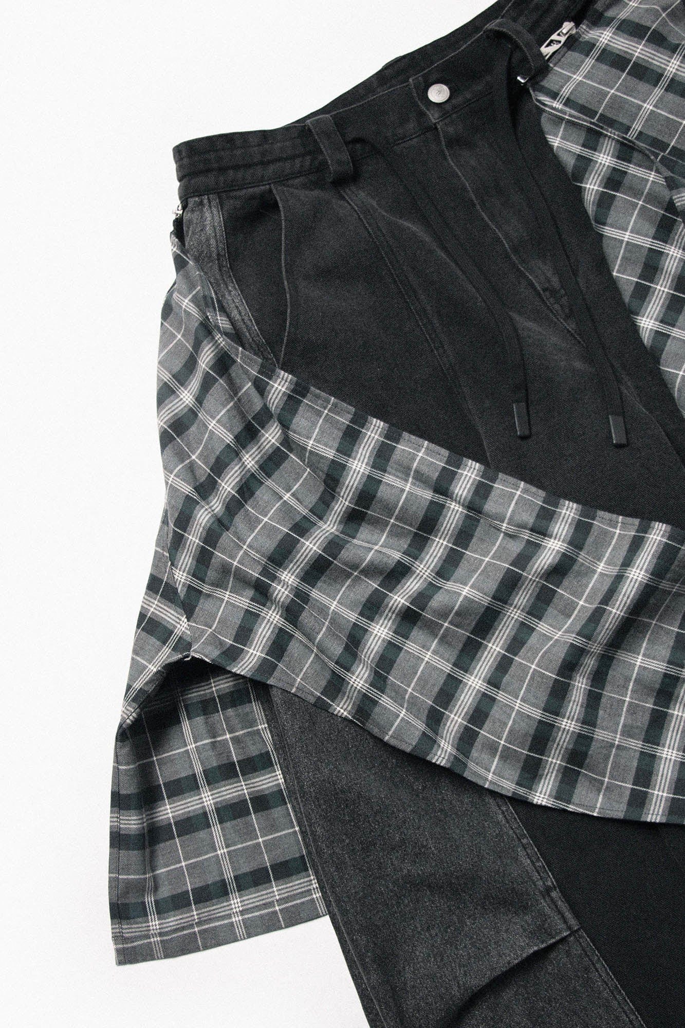 RELABEL Detachable Plaid Back Flap Spliced Jeans