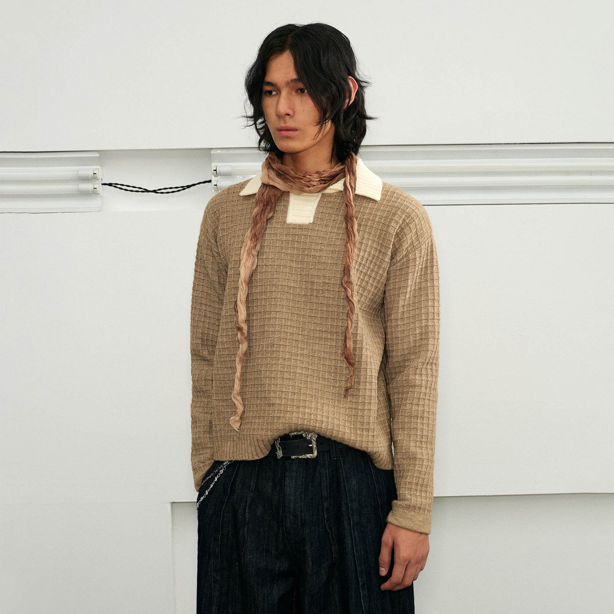 KREATE Waffle Knit Polo Sweater