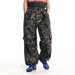 1997 POSTOFFICE Splatter Camo Crinkled Drawstring Cargo Pants