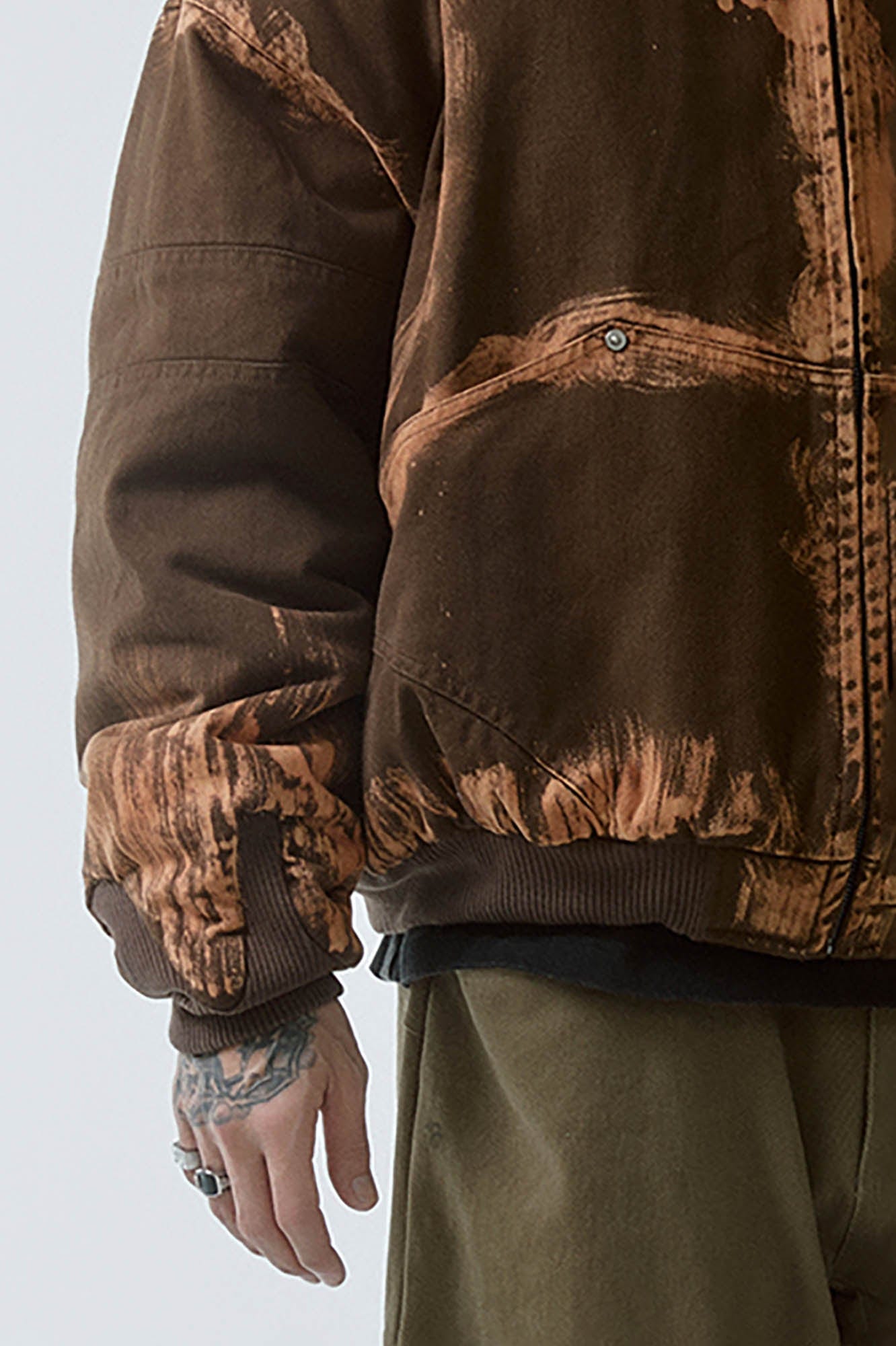 F2CE Brushed Stitch Distressed Hooded Cotton-Padded Jacket