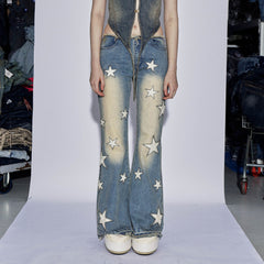 DND4DESxFaychui Starry Bleached Low-Rise Flared Jeans