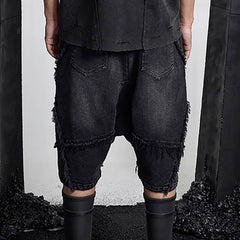 SSIN7 Washed Frayed Spliced Denim Shorts