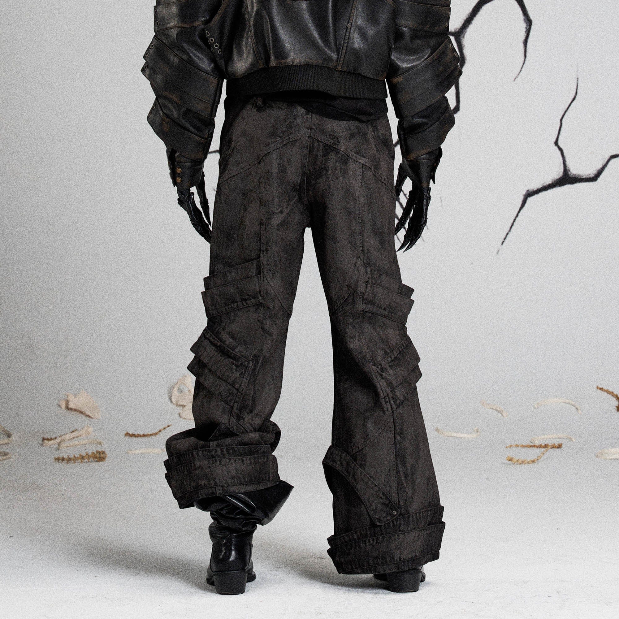 FLYERRER Mutation Layered Strap Distressed Wide-Leg Pants