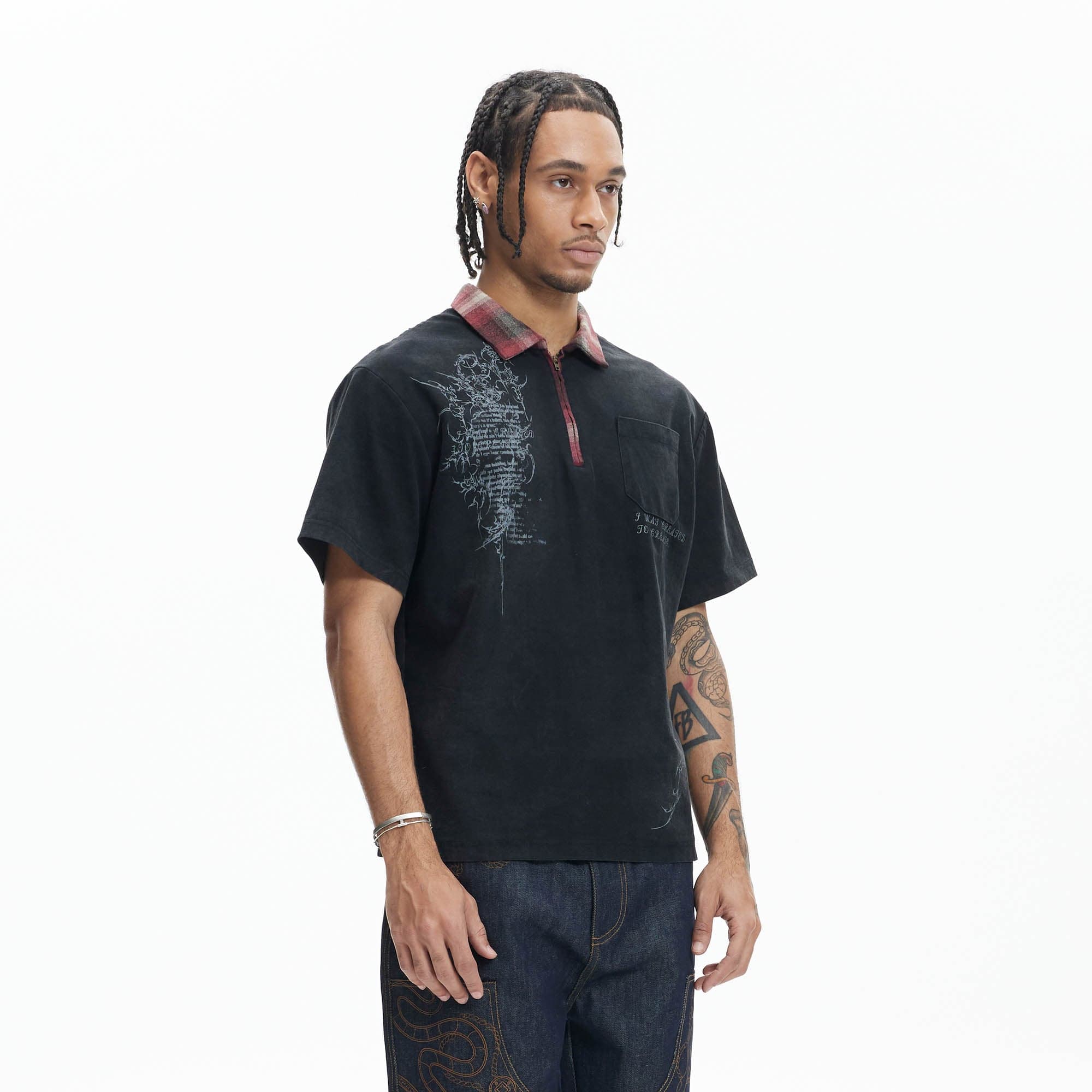 DND4DES Gothic Graphic Plaid-Collar Polo T-Shirt