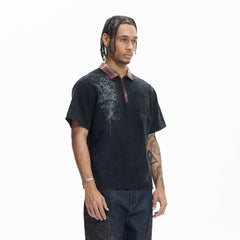 DND4DES Gothic Graphic Plaid-Collar Polo T-Shirt