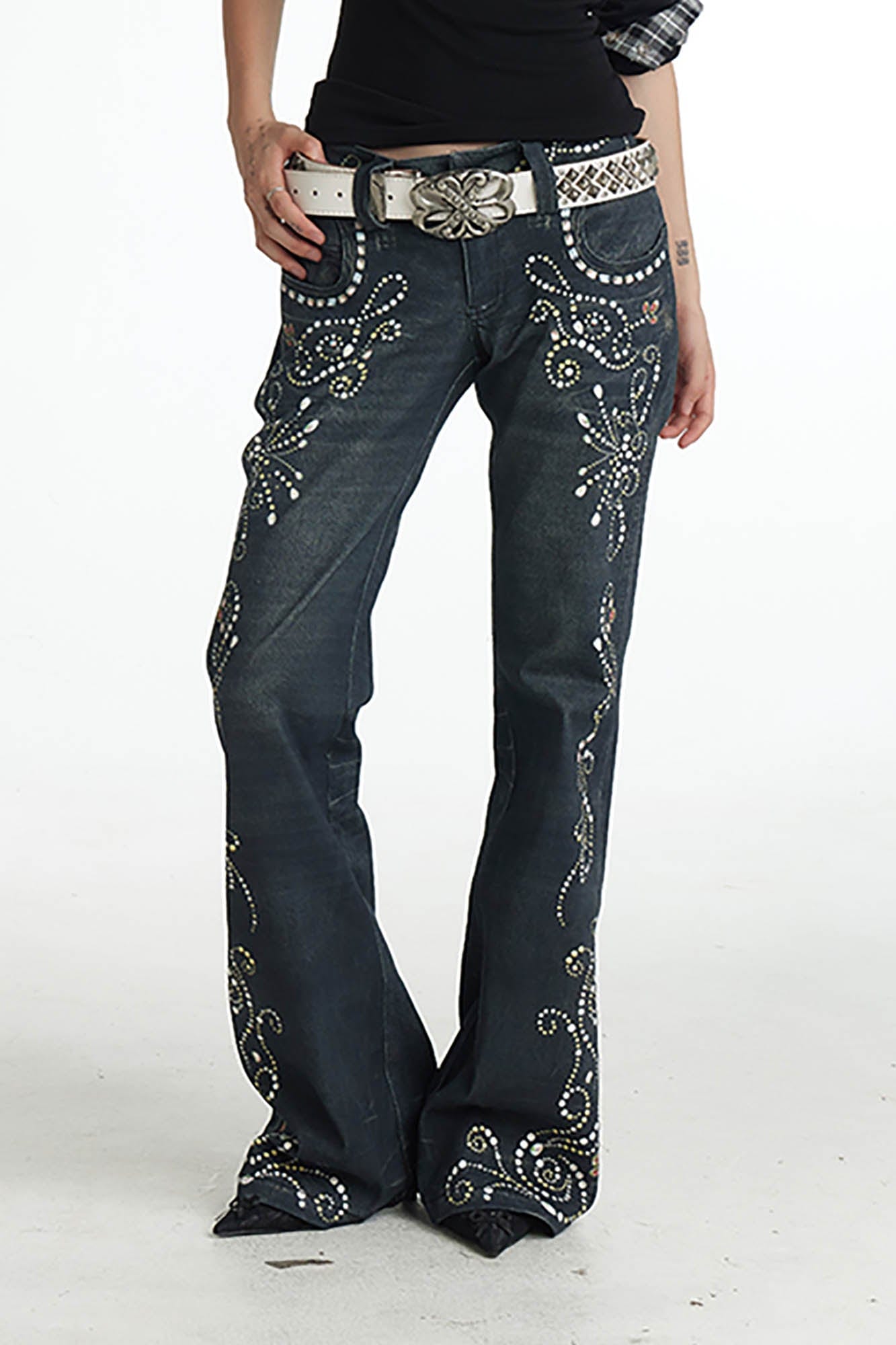DND4DES×Faychui Retro Gemstone Graphics Flared Jeans