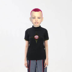 EMBRYO Four-Point Star Spliced Mock Neck T-Shirt