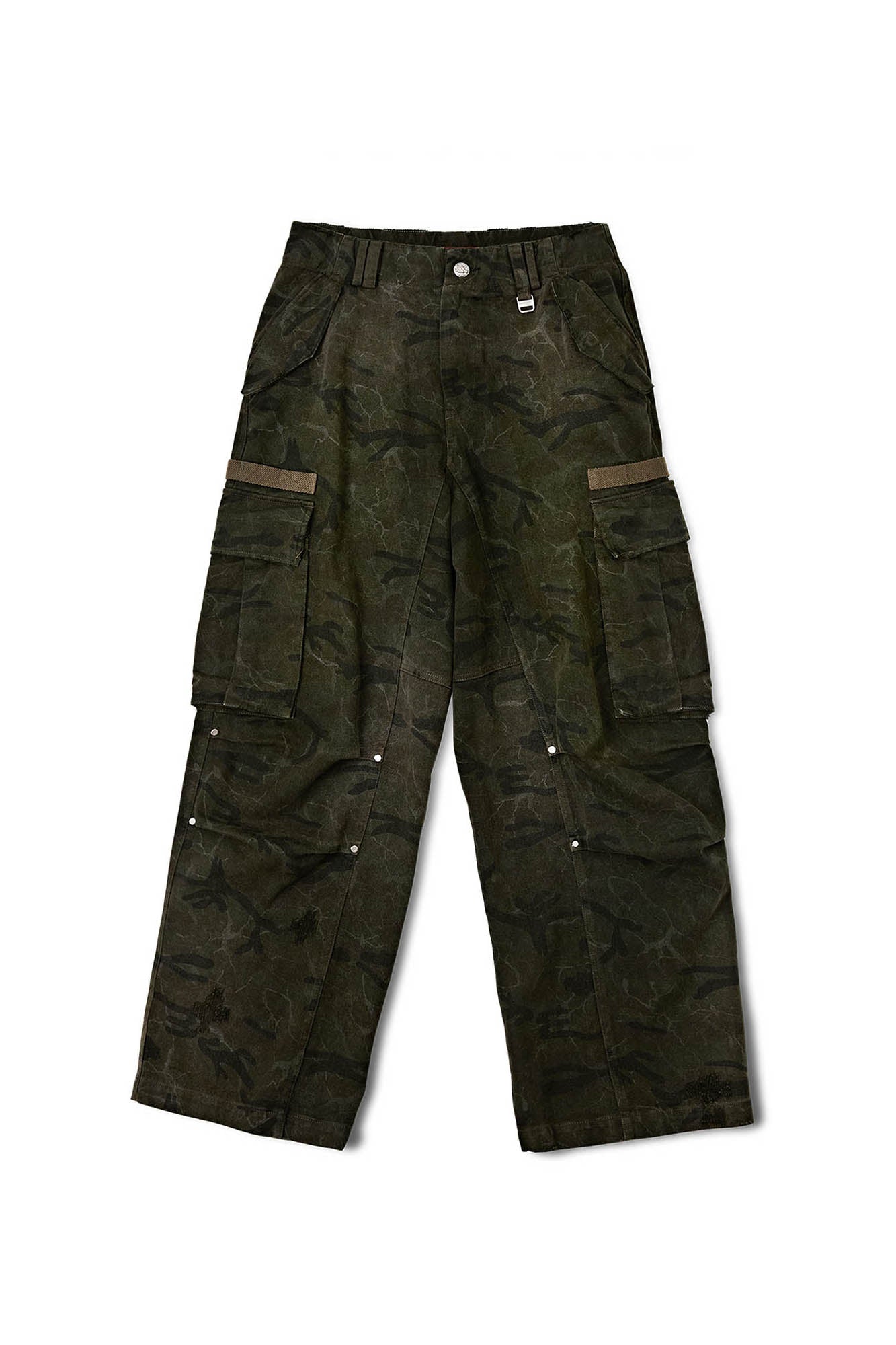 FACEONLAB Distressed Cracked Crinkled Multi-Pocket Military Cargo