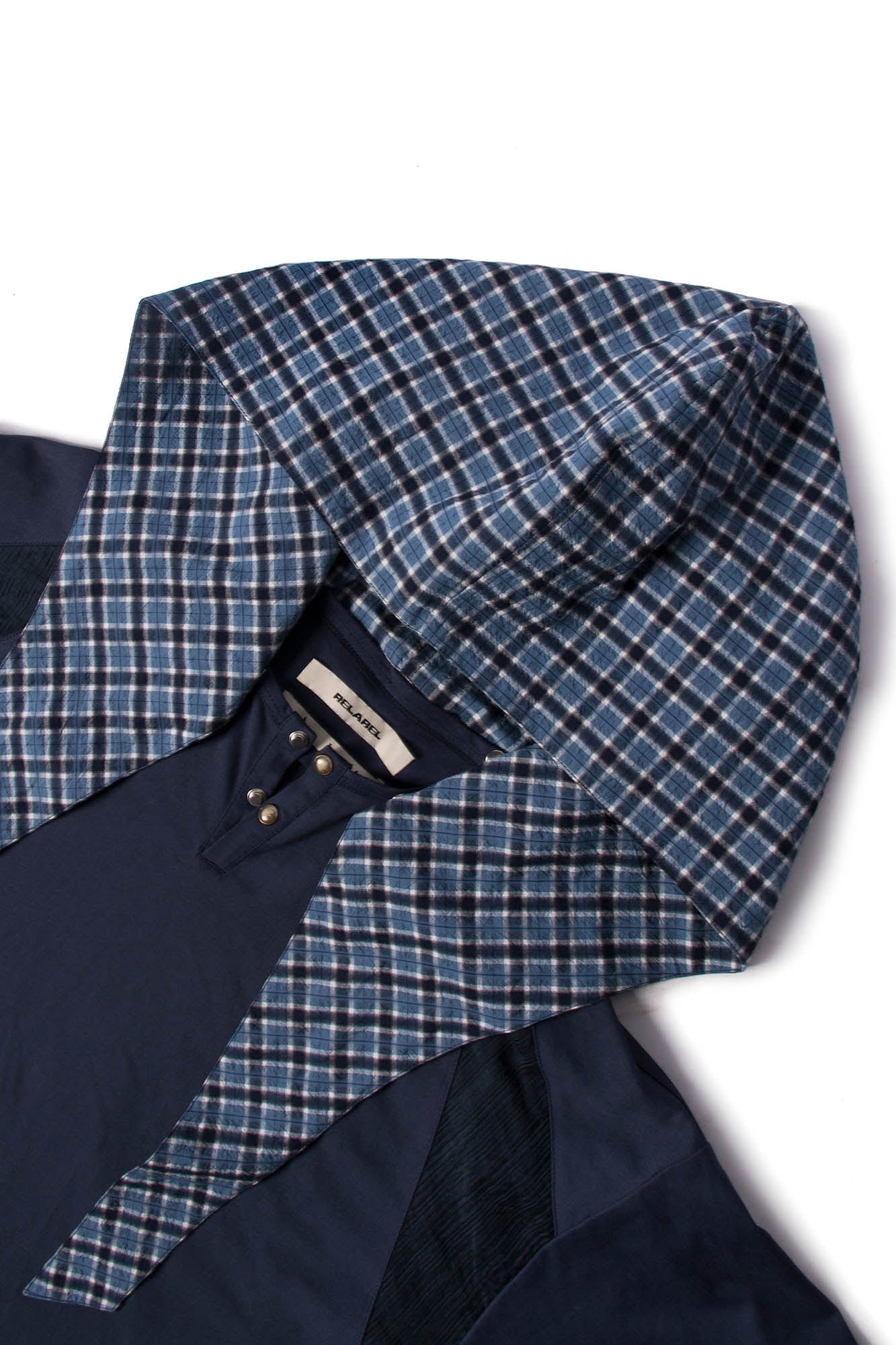 RELABEL Checked Detachable Hood Layered Shirt