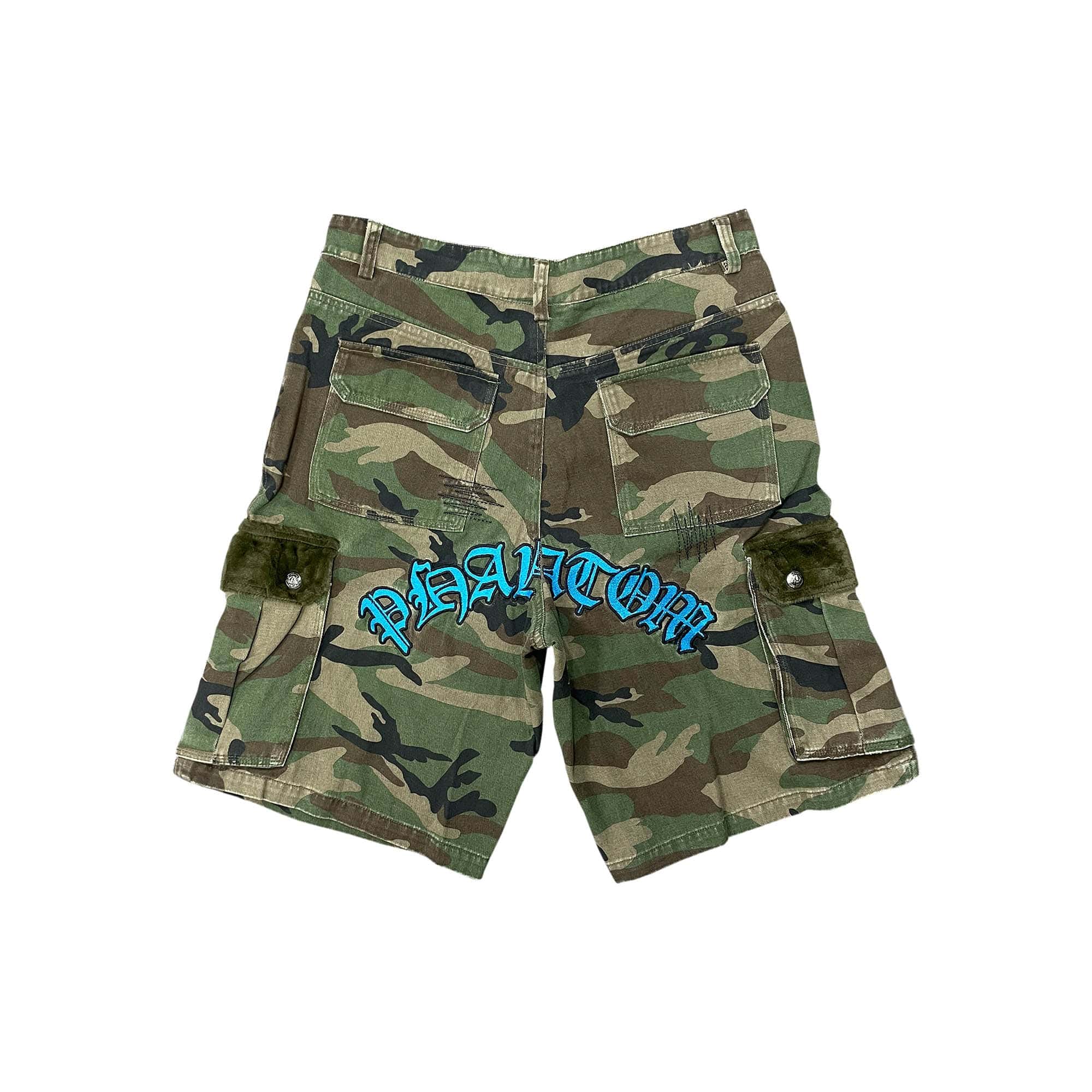 PHANTOMHUNTER Multi-Pocket Spliced Embroidered Camo Shorts