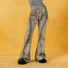CLP Spliced Distressed Raw Edge Flared Jeans